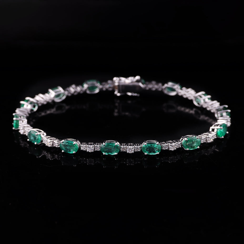 Exquisite Zambian Emerald Tennis Bracelet with Certified Diamonds