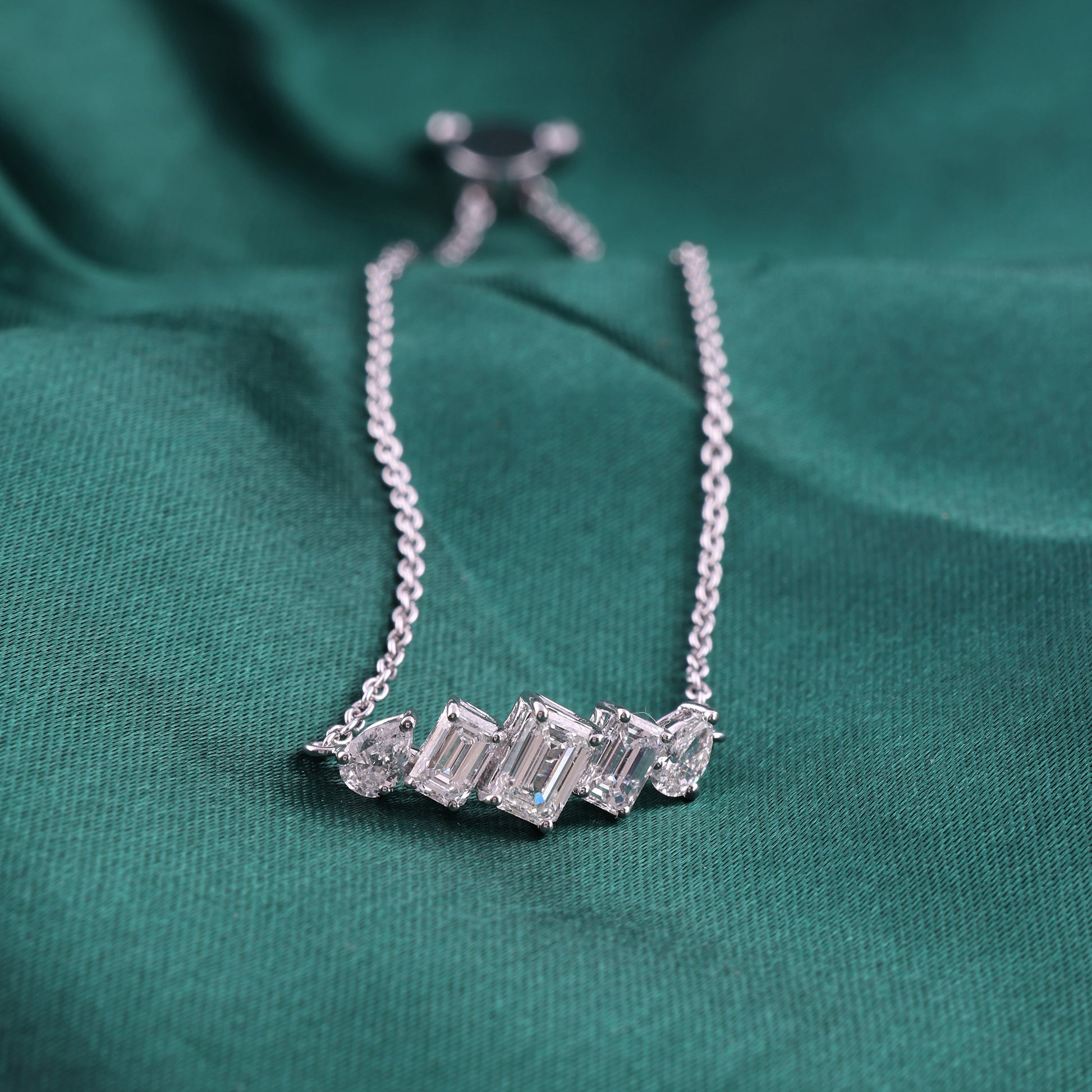 Adjustable Fine Gold Chain Bracelet with Baguette & Pear Cut Diamond