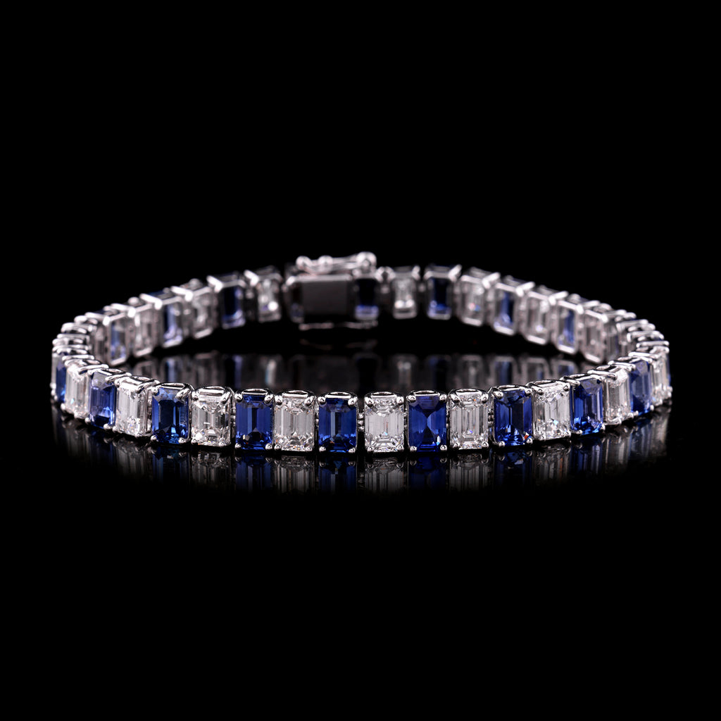 Exquisite Natural Blue Sapphire & Diamond Fine Gold Tennis Bracelet