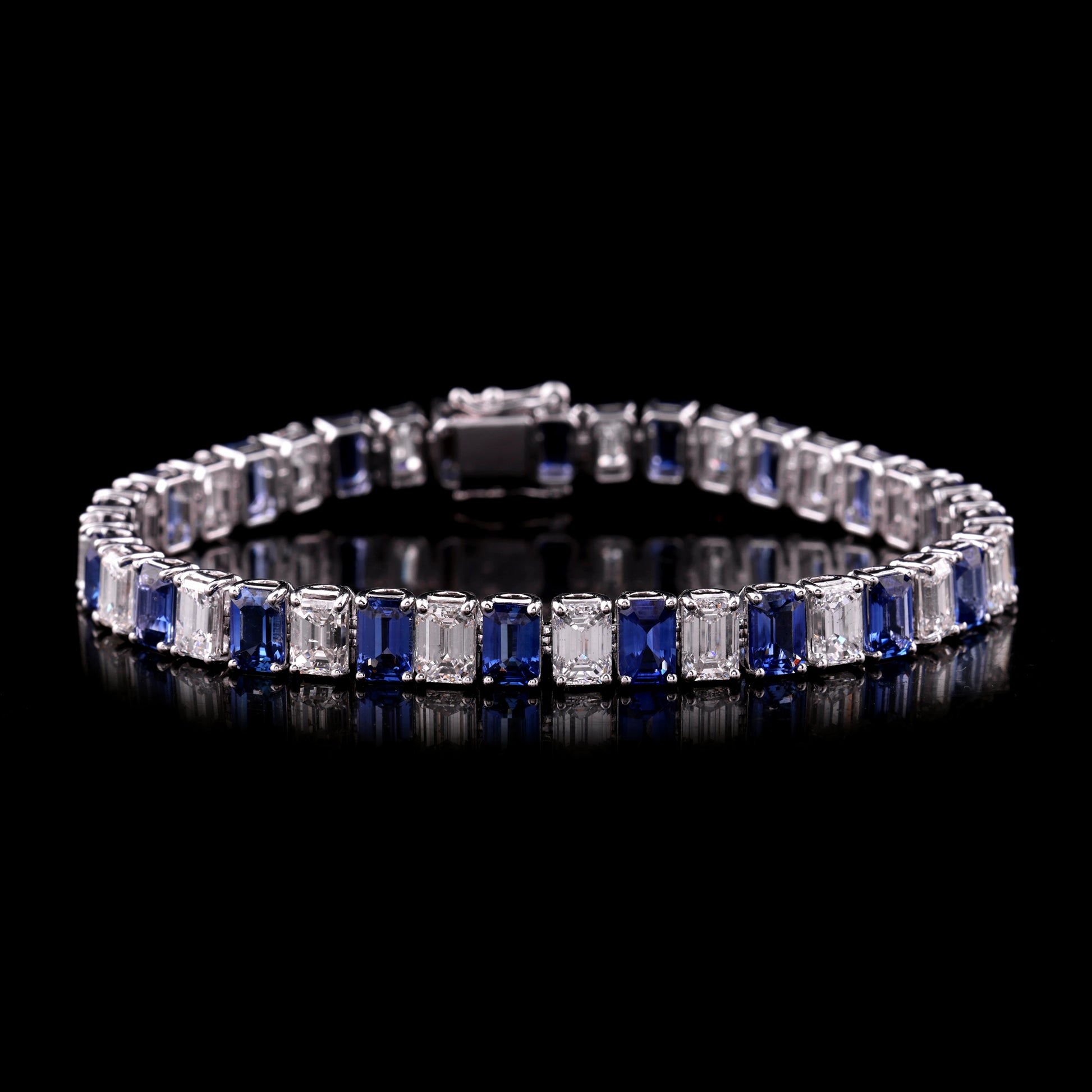 Exquisite Natural Blue Sapphire & Diamond Fine Gold Tennis Bracelet