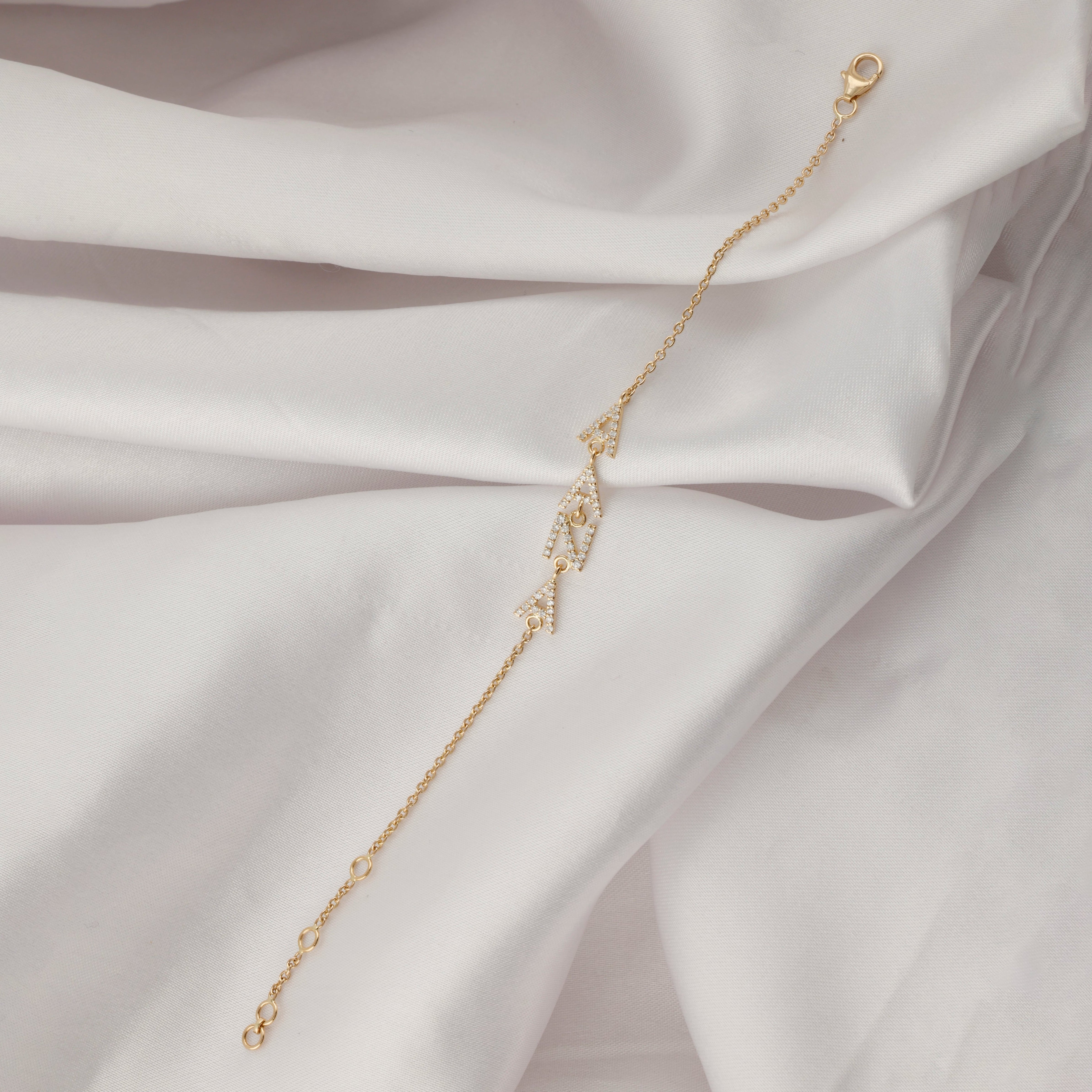 Minimalist Fine Gold Natural Diamond Initial Charm Bracelet