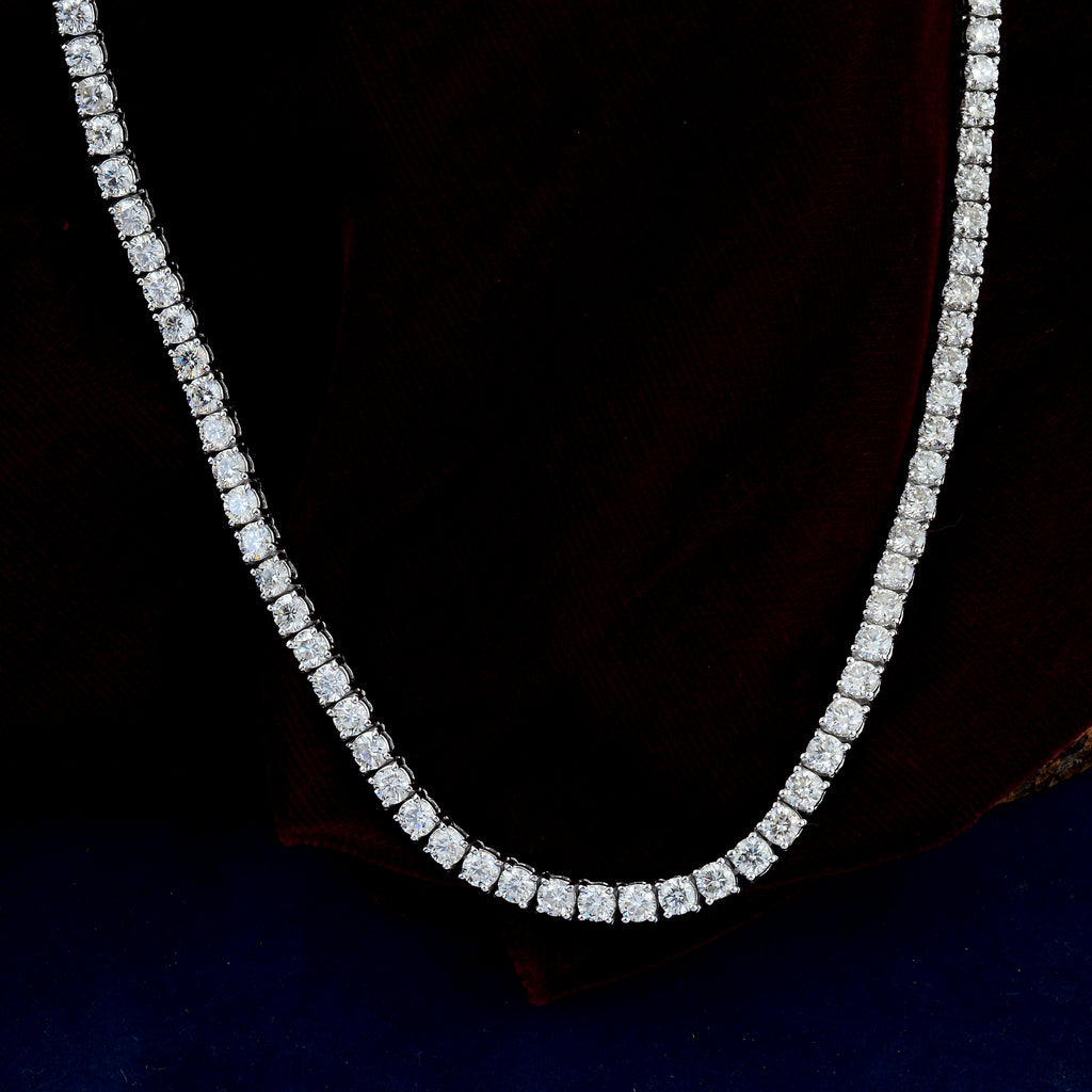 Exquisite Fine Gold Round Cut Natural Diamond Tennis Necklace