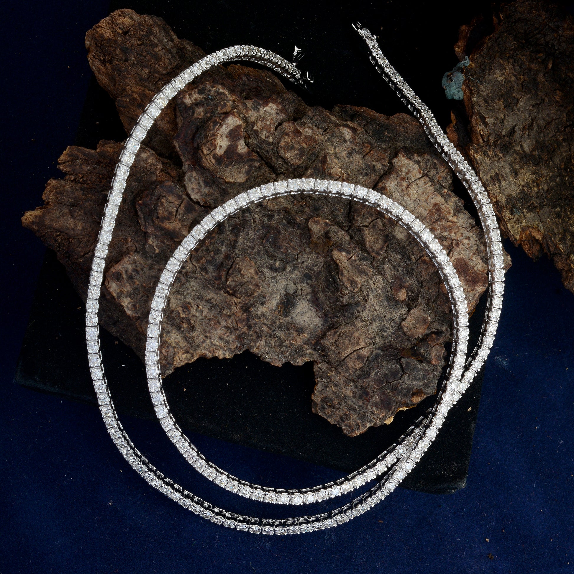 Prong Setting Round Cut Natural Diamond Tennis Necklace in Fine Gold