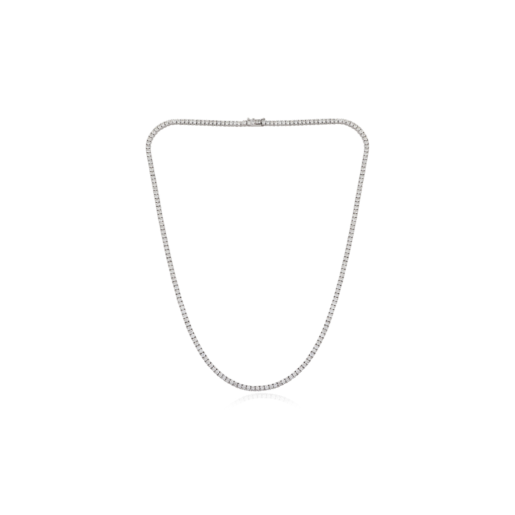 Prong Setting Round Cut Natural Diamond Tennis Necklace in Fine Gold