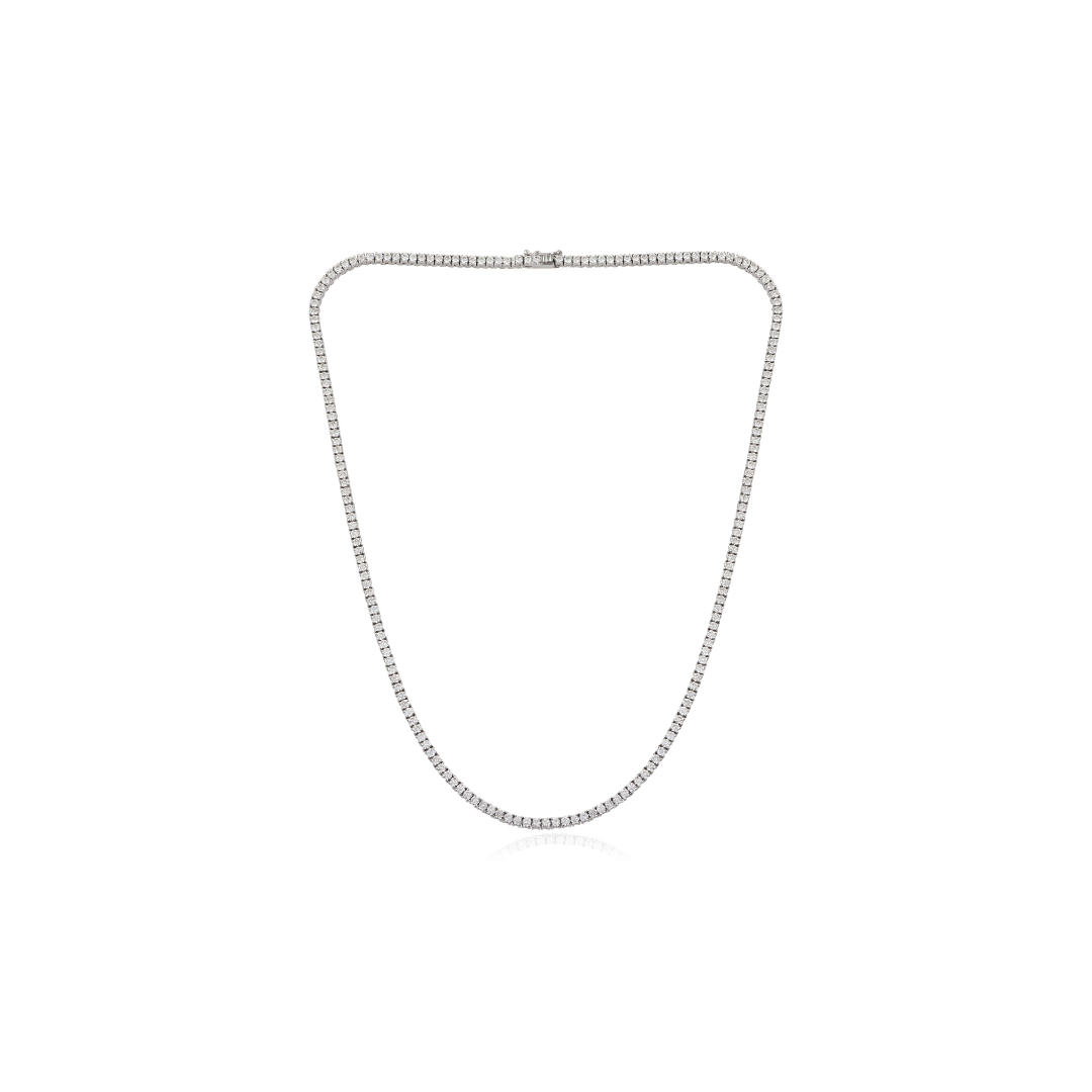 Prong Setting Round Cut Natural Diamond Tennis Necklace in Fine Gold