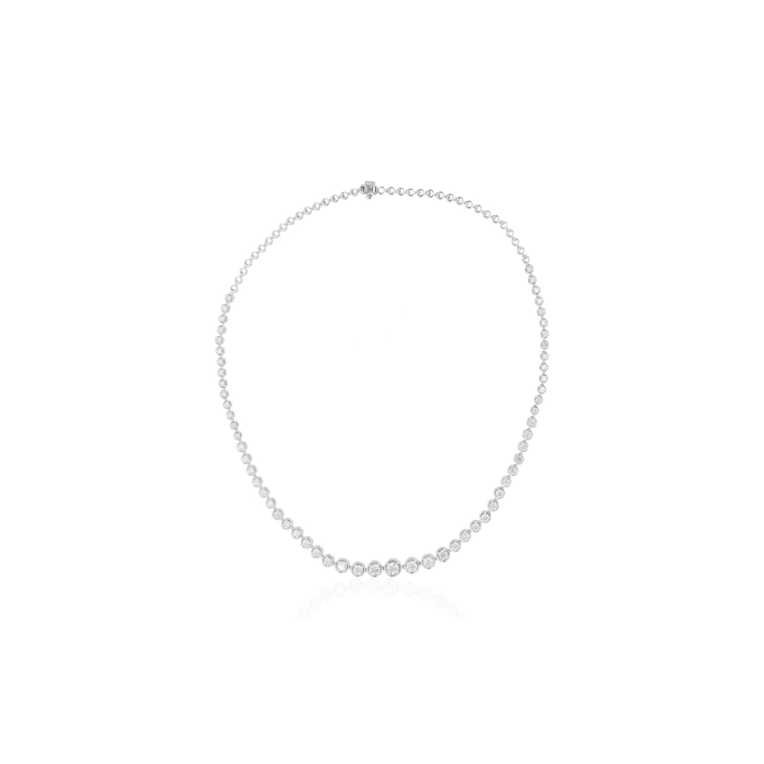 Fine Gold Tennis Necklace with Hand Set Round Cut Natural Diamonds