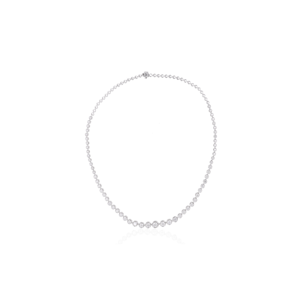 Fine Gold Tennis Necklace with Hand Set Round Cut Natural Diamonds