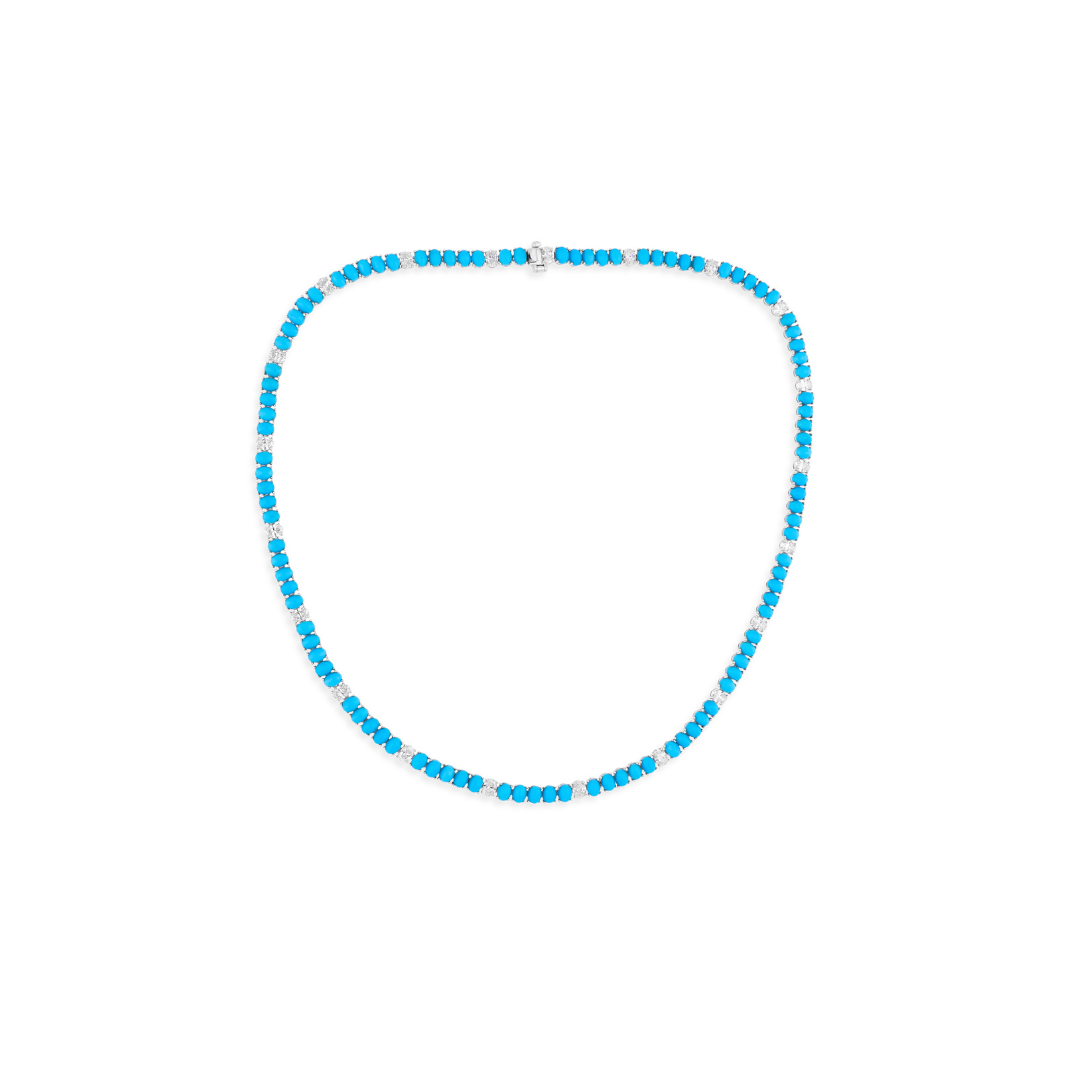 Turquoise Gemstone SI Clarity HI Color Natural Diamond Chain Necklace