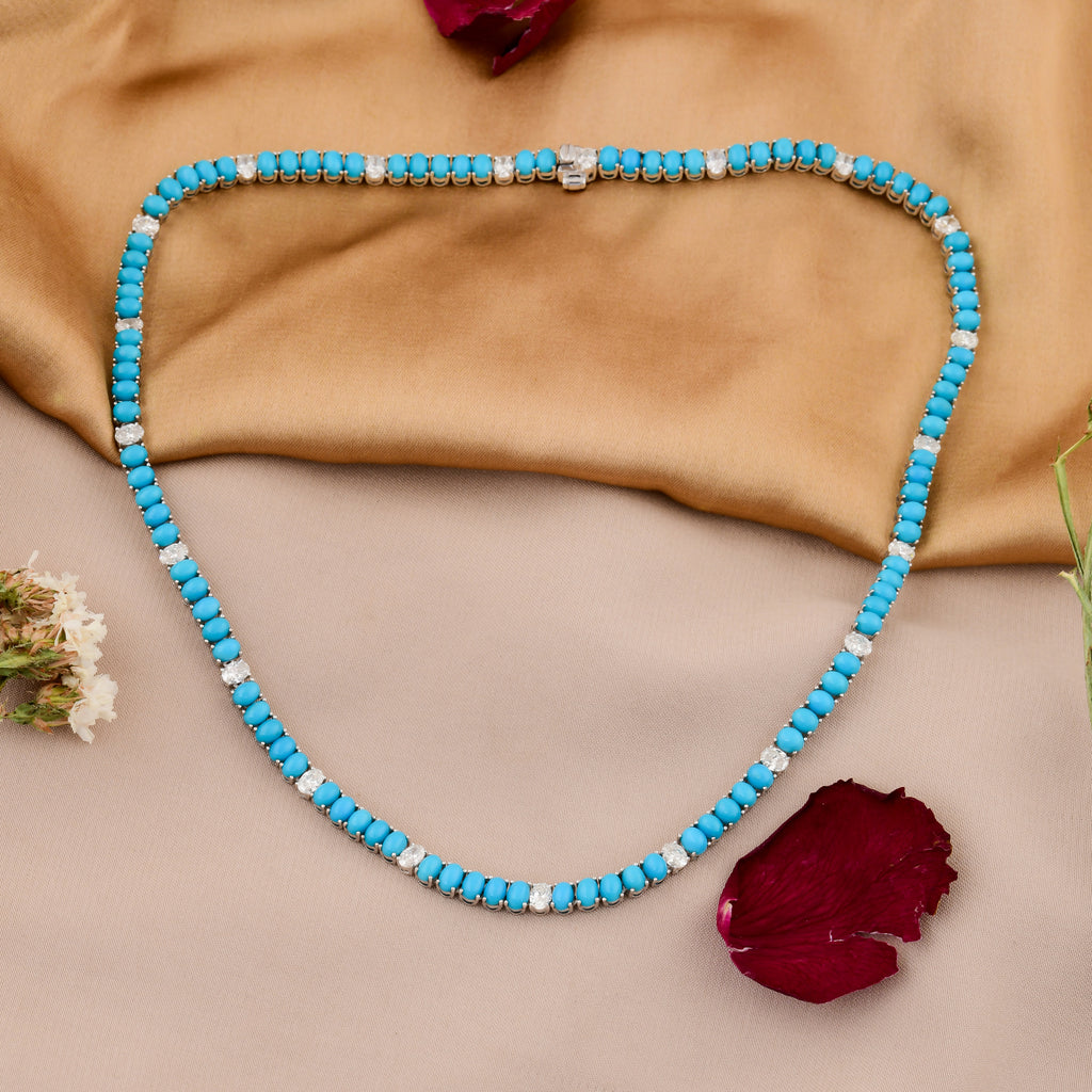Turquoise Gemstone SI Clarity HI Color Natural Diamond Chain Necklace