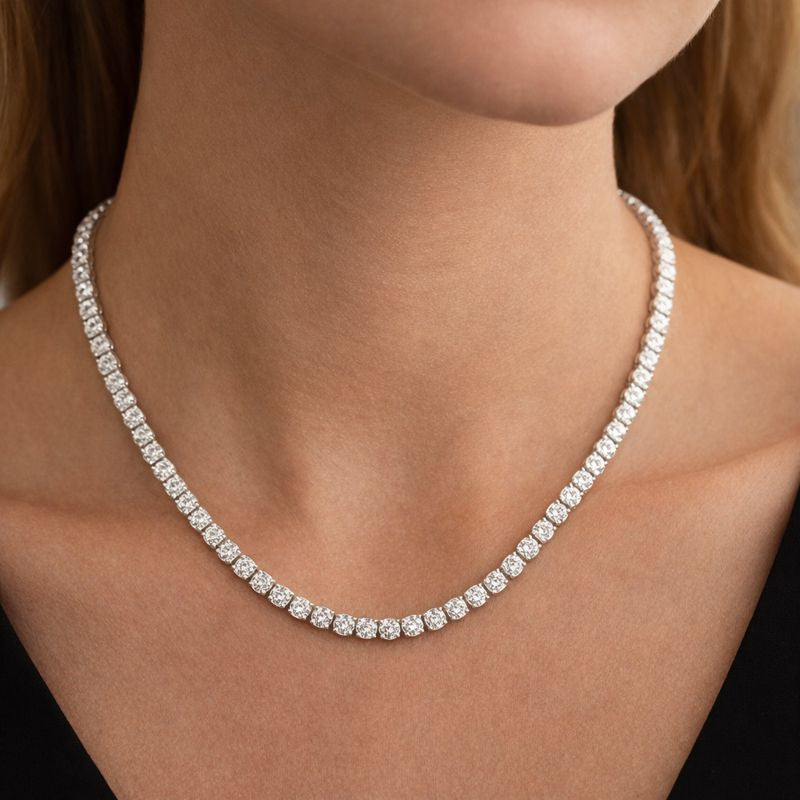 Genuine Round Brilliant Cut Diamond Tennis Necklace in Fine Gold