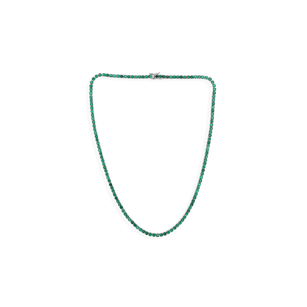 Natural Zambian Emerald Fine Gold Tennis Chain Necklace