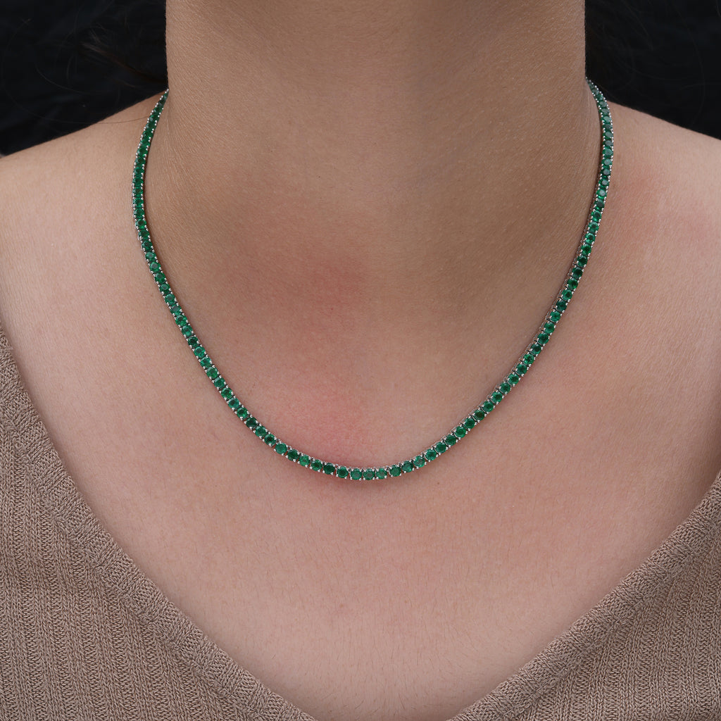 Natural Zambian Emerald Fine Gold Tennis Chain Necklace