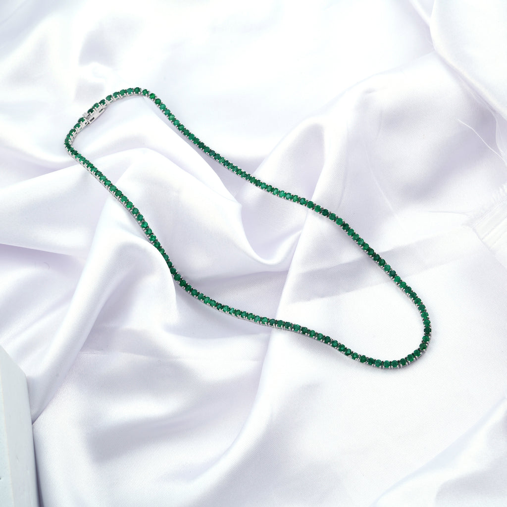 Natural Zambian Emerald Fine Gold Tennis Chain Necklace