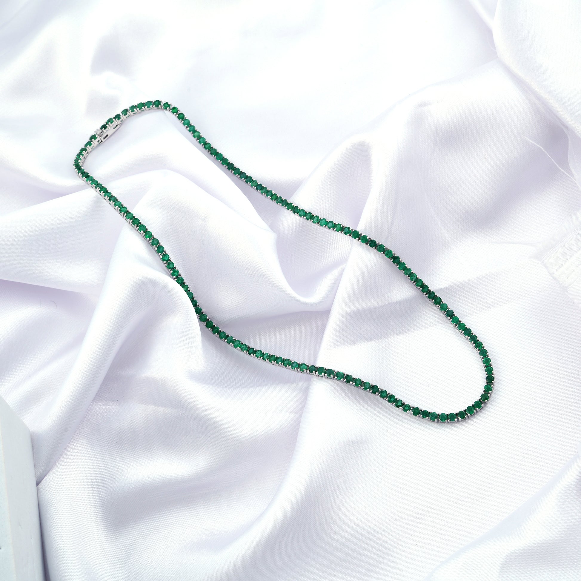 Natural Zambian Emerald Fine Gold Tennis Chain Necklace