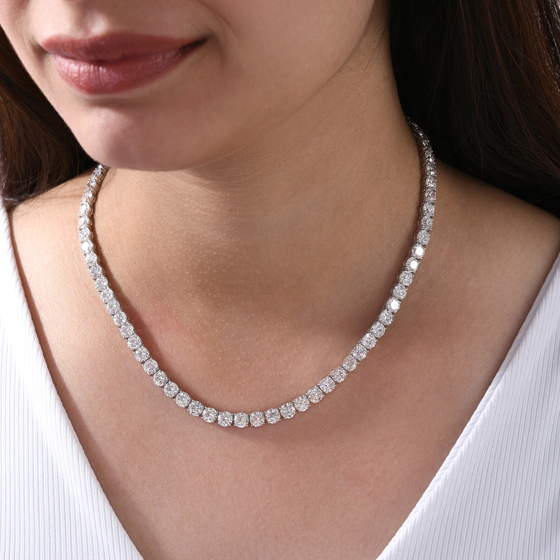 Timeless Round Brilliant Cut Natural Diamond Tennis Necklace