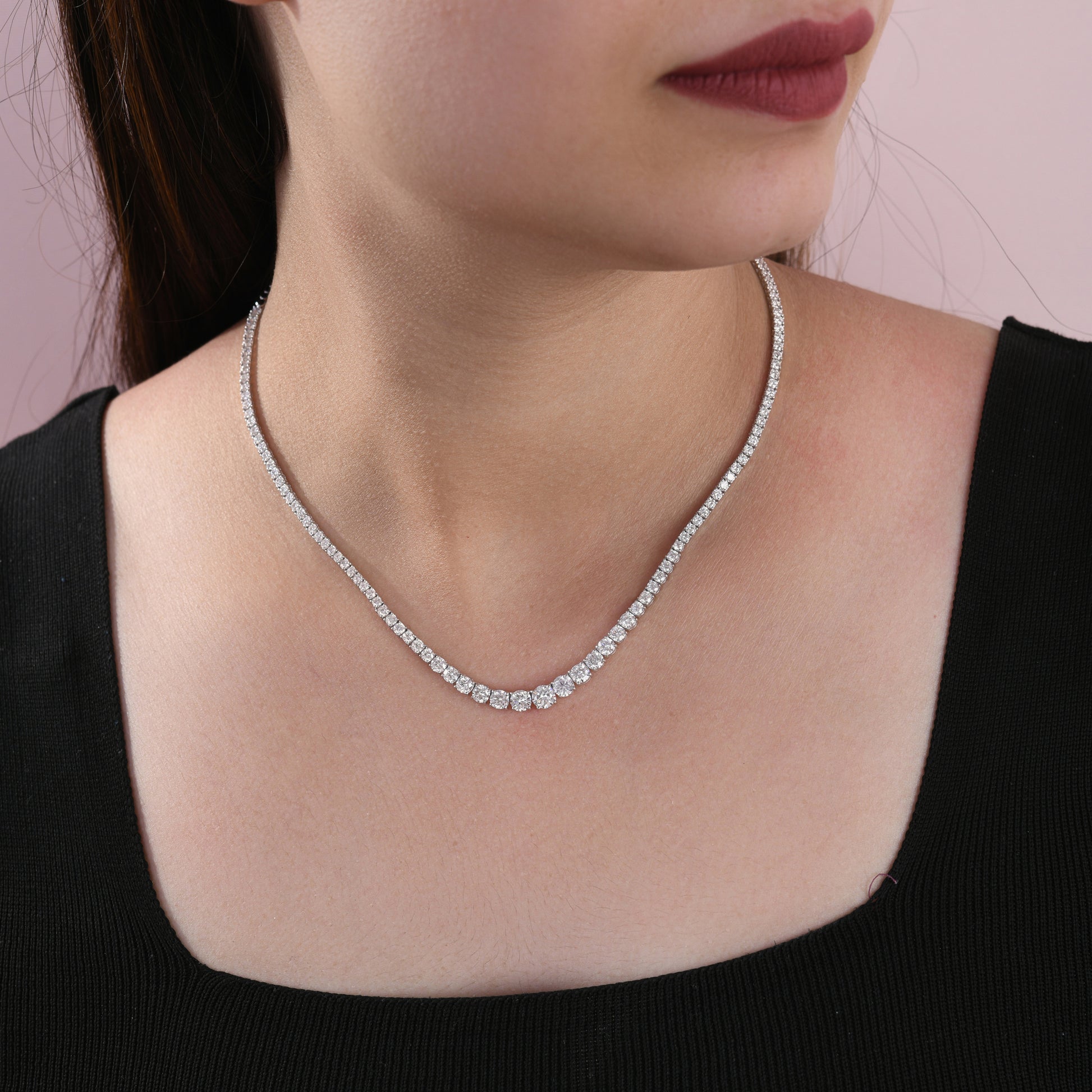 Diamond Tennis Necklace 6ct Round Cut Natural 14K Gold