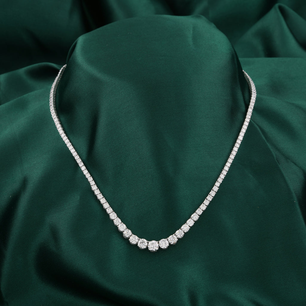 Minimalist Fine Gold Round Cut Natural Diamond Tennis Necklace