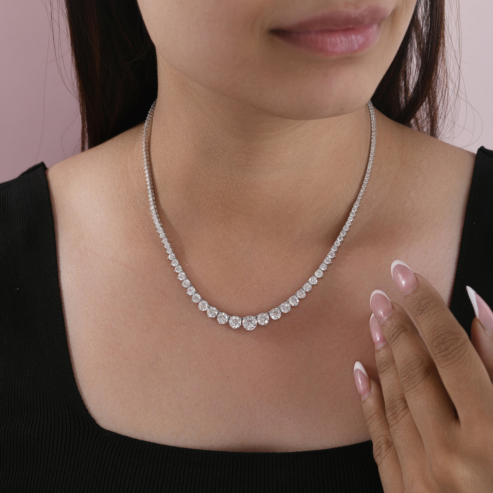 Diamond Tennis Necklace 12ct Round Natural 14K Gold Women