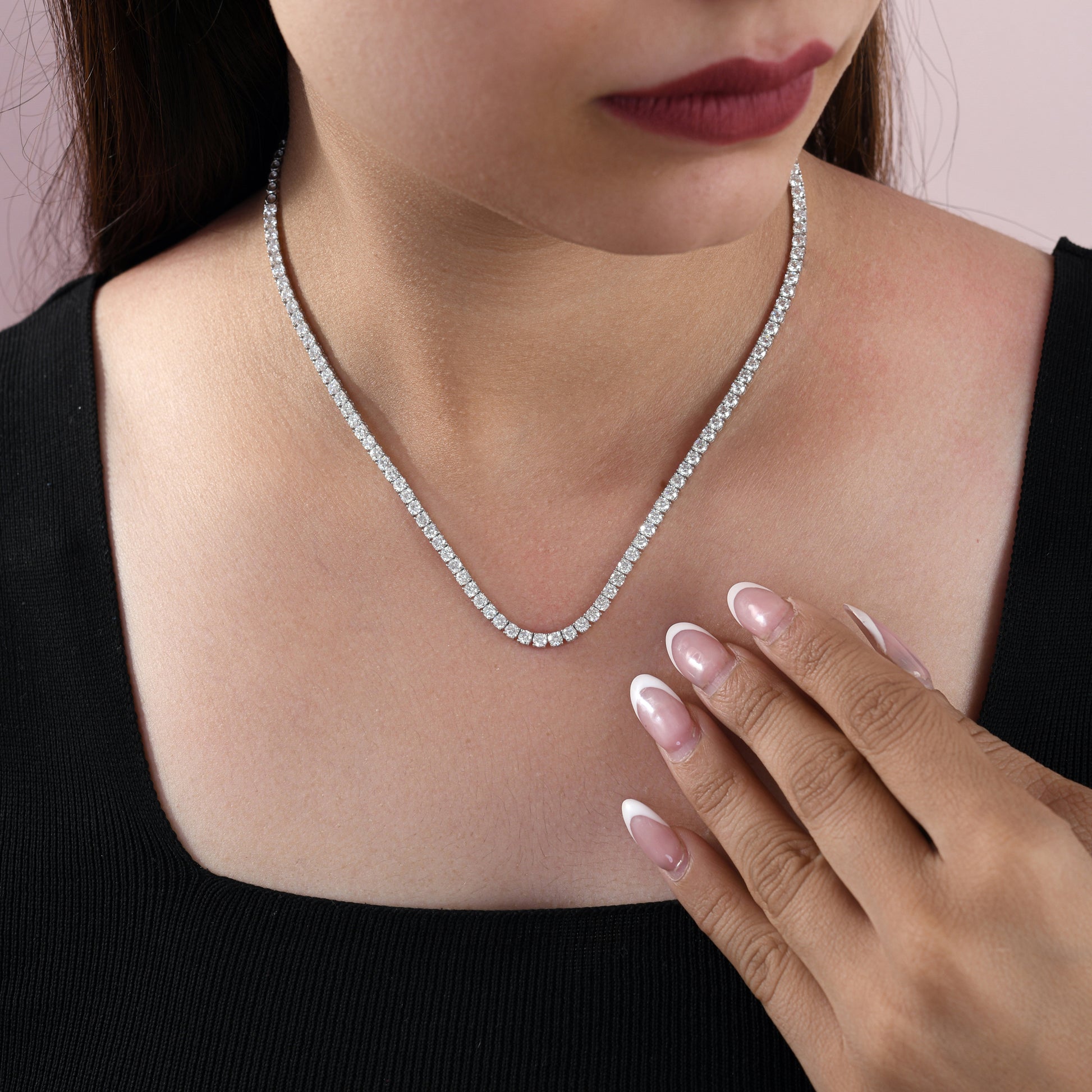 Diamond Tennis Necklace 7ct Round Natural 14K Gold Women