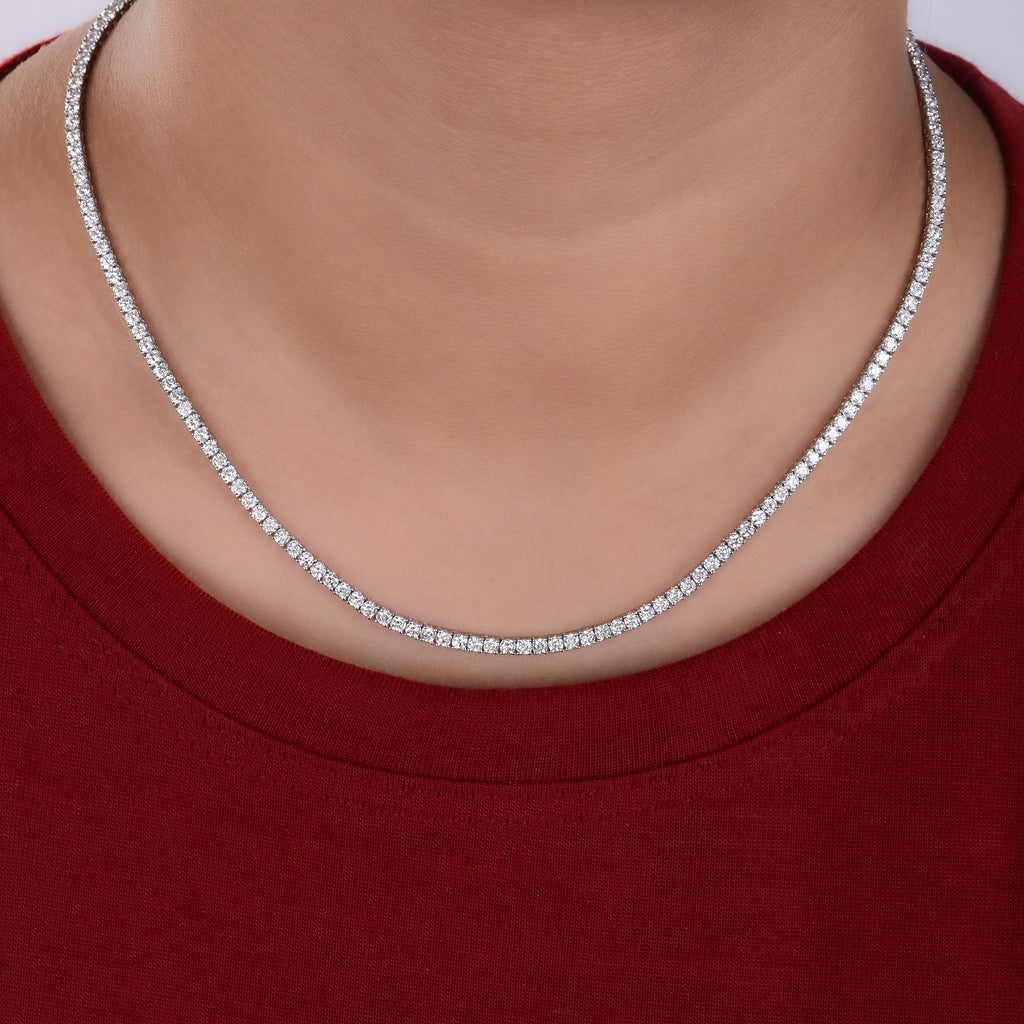 Minimalist Fine Gold 6.60 Carat Natural Diamond Tennis Necklace