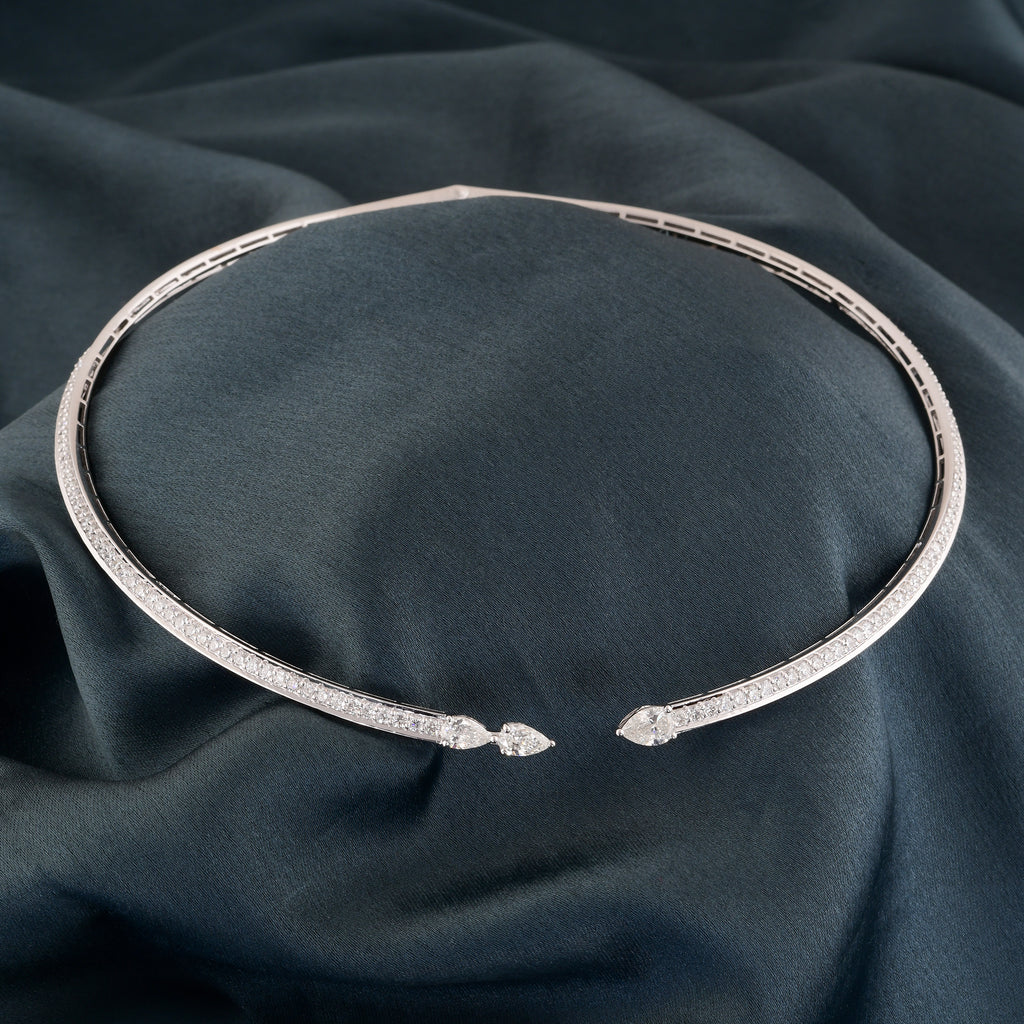 3.86 Ct. Real SI/H Pear Diamond Choker Gold Necklace for Women