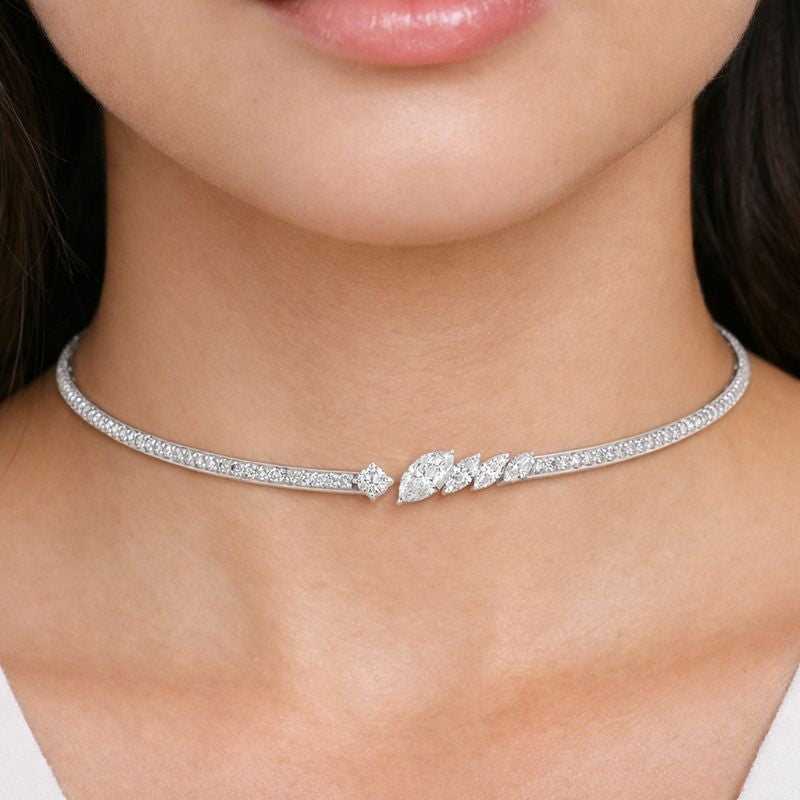 Marquise Cut Natural Diamond Floral Gold Choker Necklace