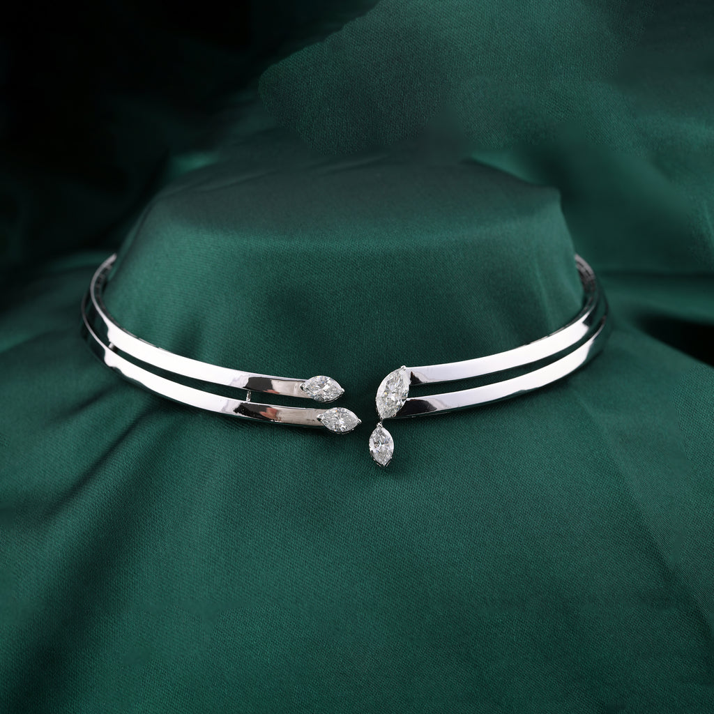Statement Marquise Cut Diamond Open Front Choker Necklace in Fine Gold