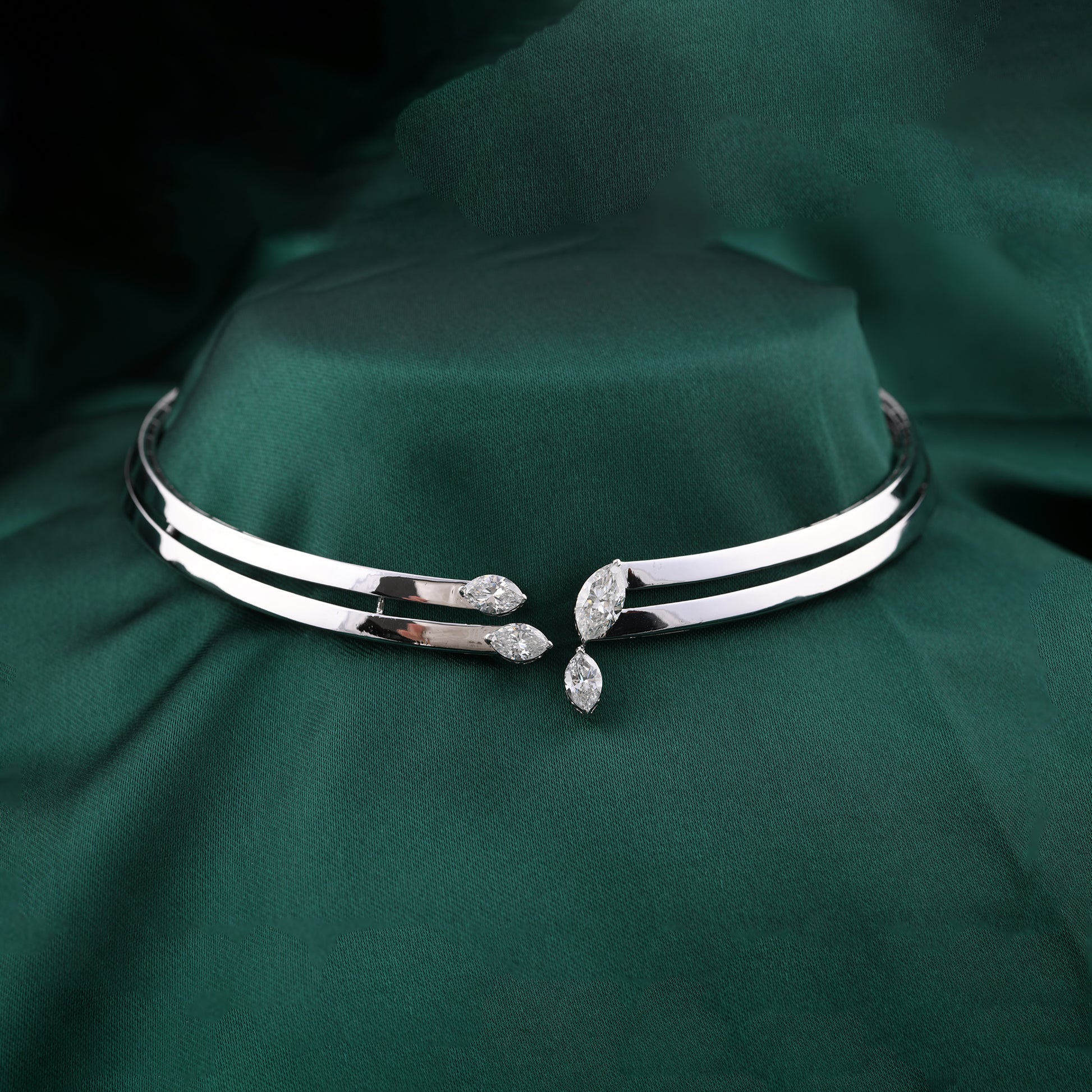 Statement Open Front Marquise Cut Natural Diamond Choker Necklace