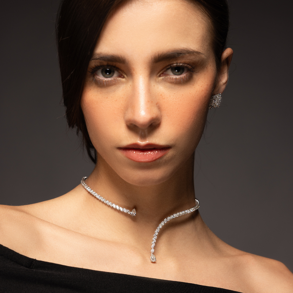 Marquise Cut Natural Diamond Certified Fine Gold Choker Necklace