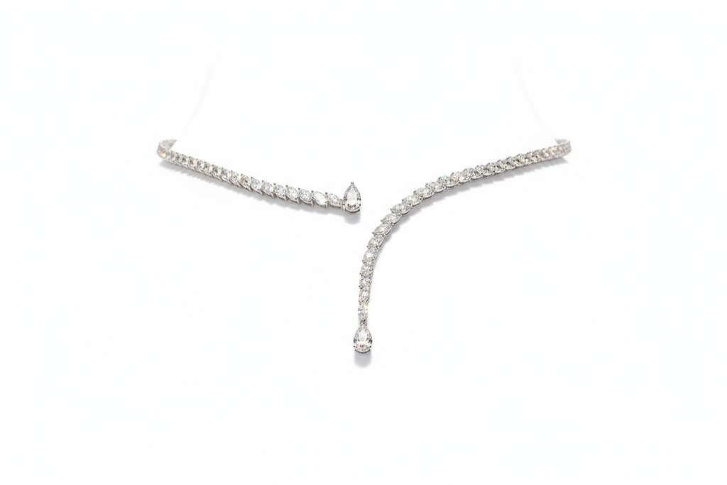 Marquise Cut Natural Diamond Certified Fine Gold Choker Necklace