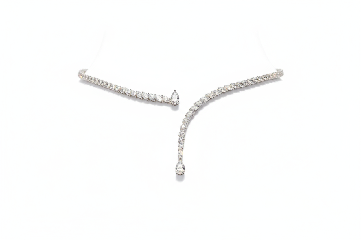 Marquise Cut Natural Diamond Certified Fine Gold Choker Necklace