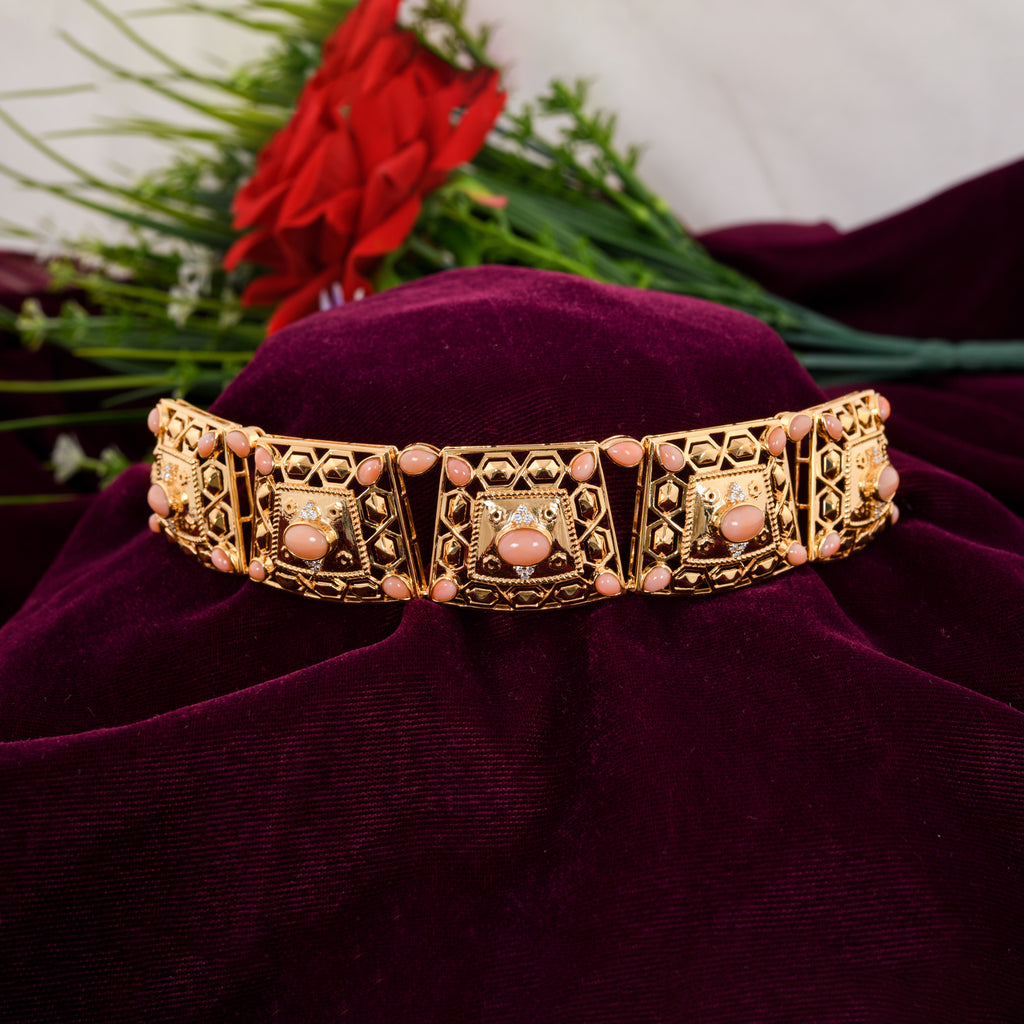 9.53 Tcw H/SI Vintage Diamond Coral Gemstone Choker Necklace