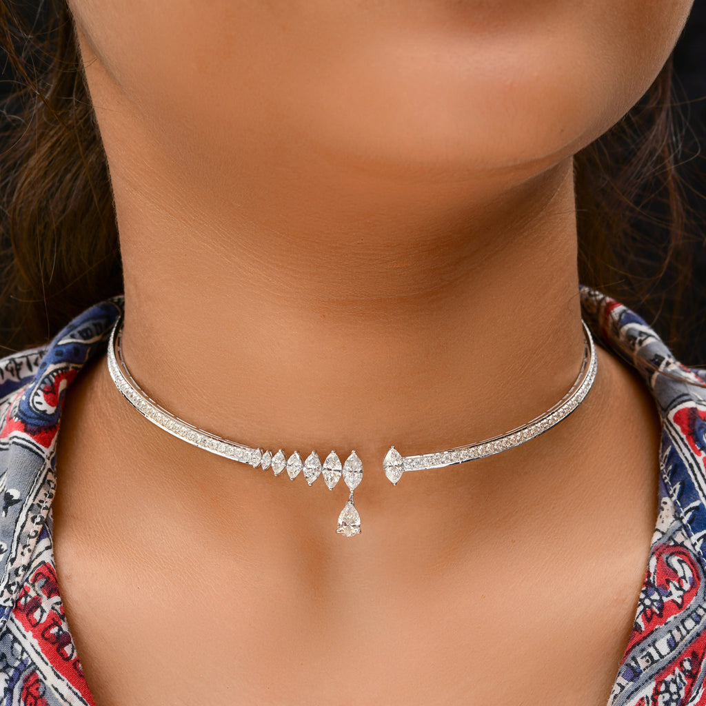 7.11 Carat Pear Drop Natural Diamond Choker Wedding Necklace