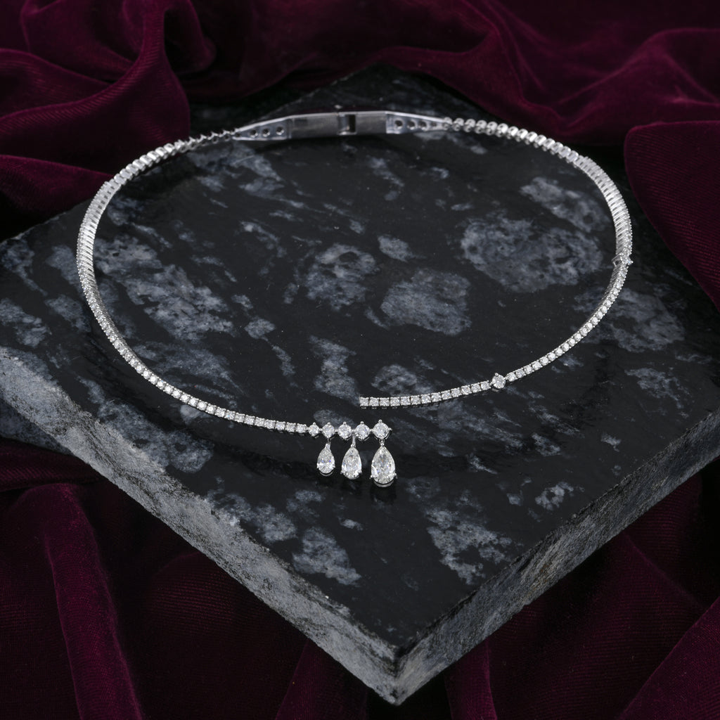 SI Clarity HI Color Pear Drop Gold Natural Diamond Wedding Choker Necklace