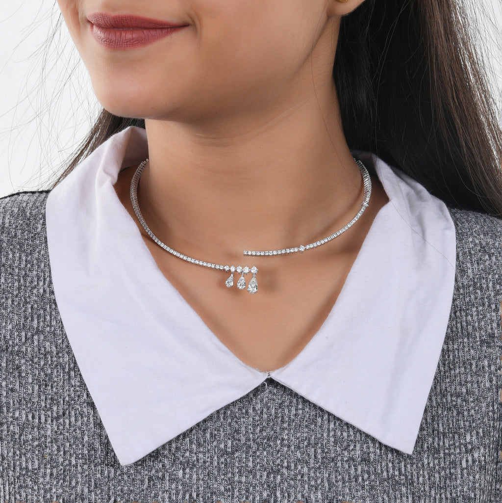 SI Clarity HI Color Pear Drop Gold Natural Diamond Wedding Choker Necklace