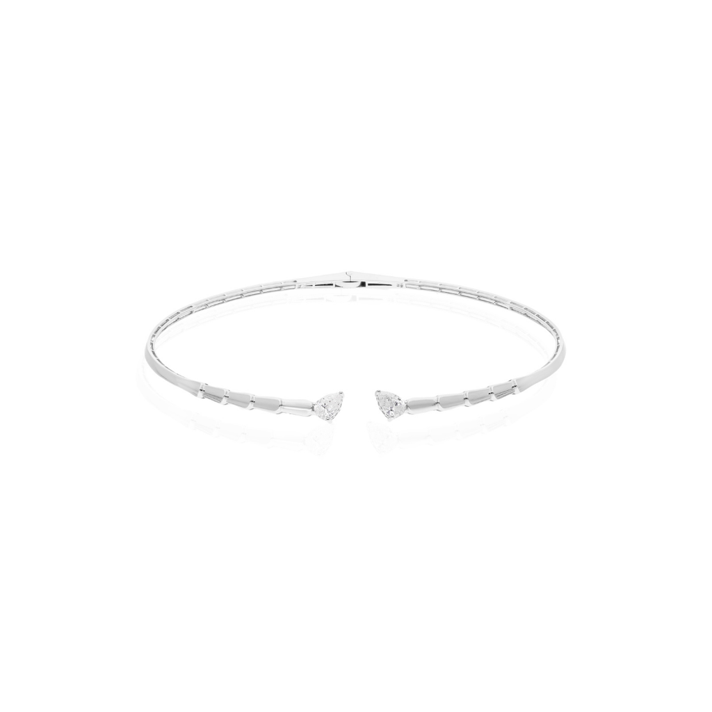 1.45 Ct SI/H Dual Pear Cut Diamond Choker Necklace Minimalist Open-Front Design