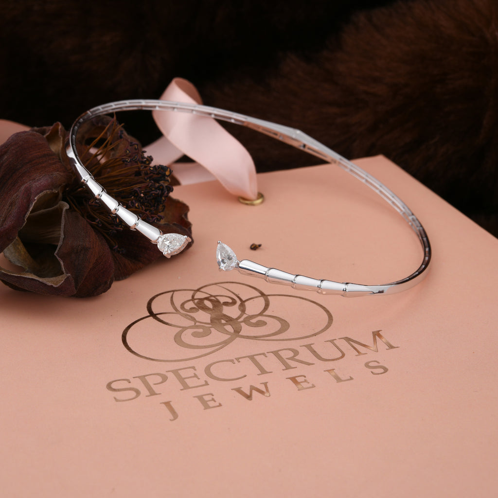 1.45 Ct SI/H Dual Pear Cut Diamond Choker Necklace Minimalist Open-Front Design