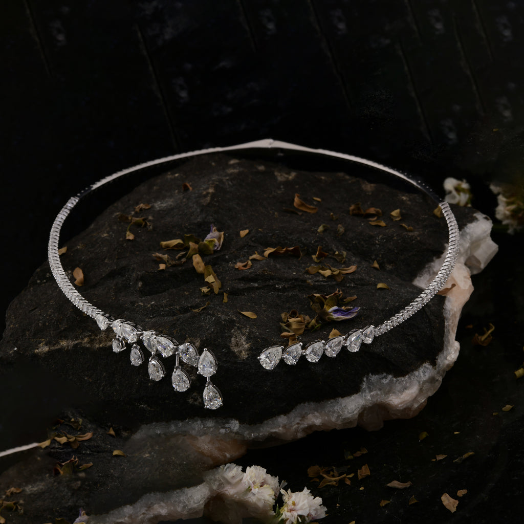 7.56 Ct Pear Round Cut Diamond Drop Style Choker Necklace for Bridal Gift