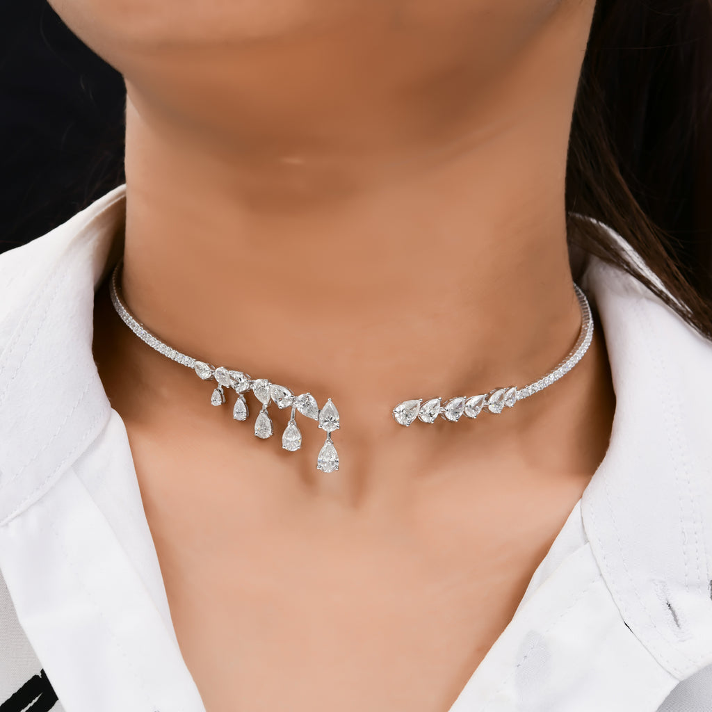 7.56 Ct Pear Round Cut Diamond Drop Style Choker Necklace for Bridal Gift