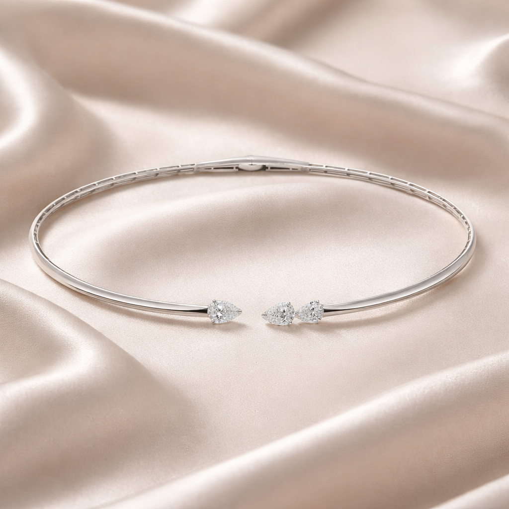 Minimalist Pear Cut Diamond Fine Gold Choker Necklace