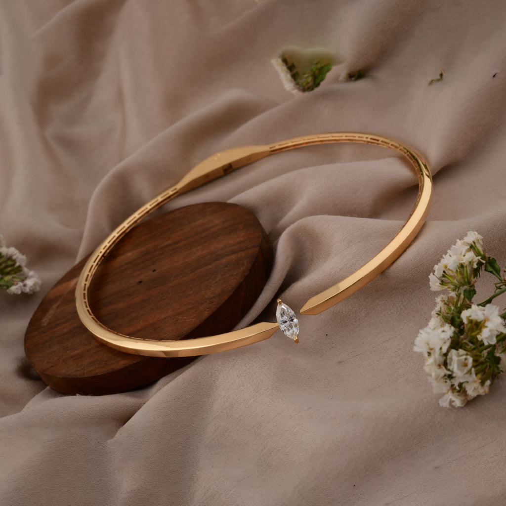 Dainty 1.03 Ct. Marquise Cut Solitaire Diamond Choker Necklace