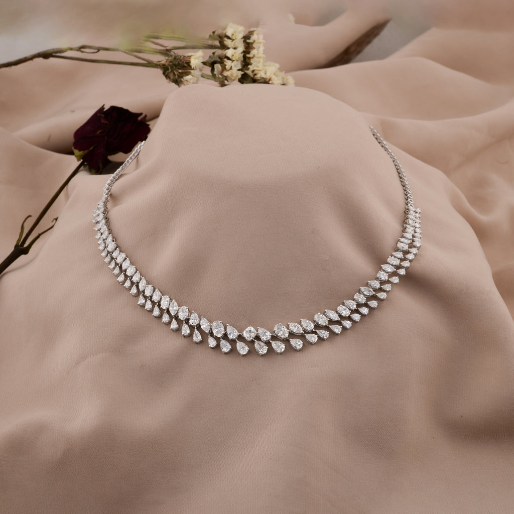 13.8 Ct Designer Cluster Diamond Necklace with Mixed Cuts Perfect for Bridal and Occasion