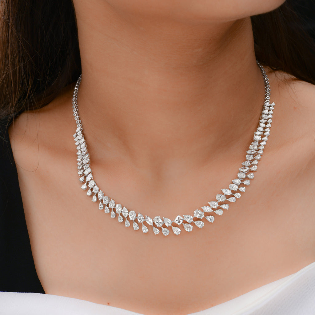 13.8 Ct Designer Cluster Diamond Necklace with Mixed Cuts Perfect for Bridal and Occasion