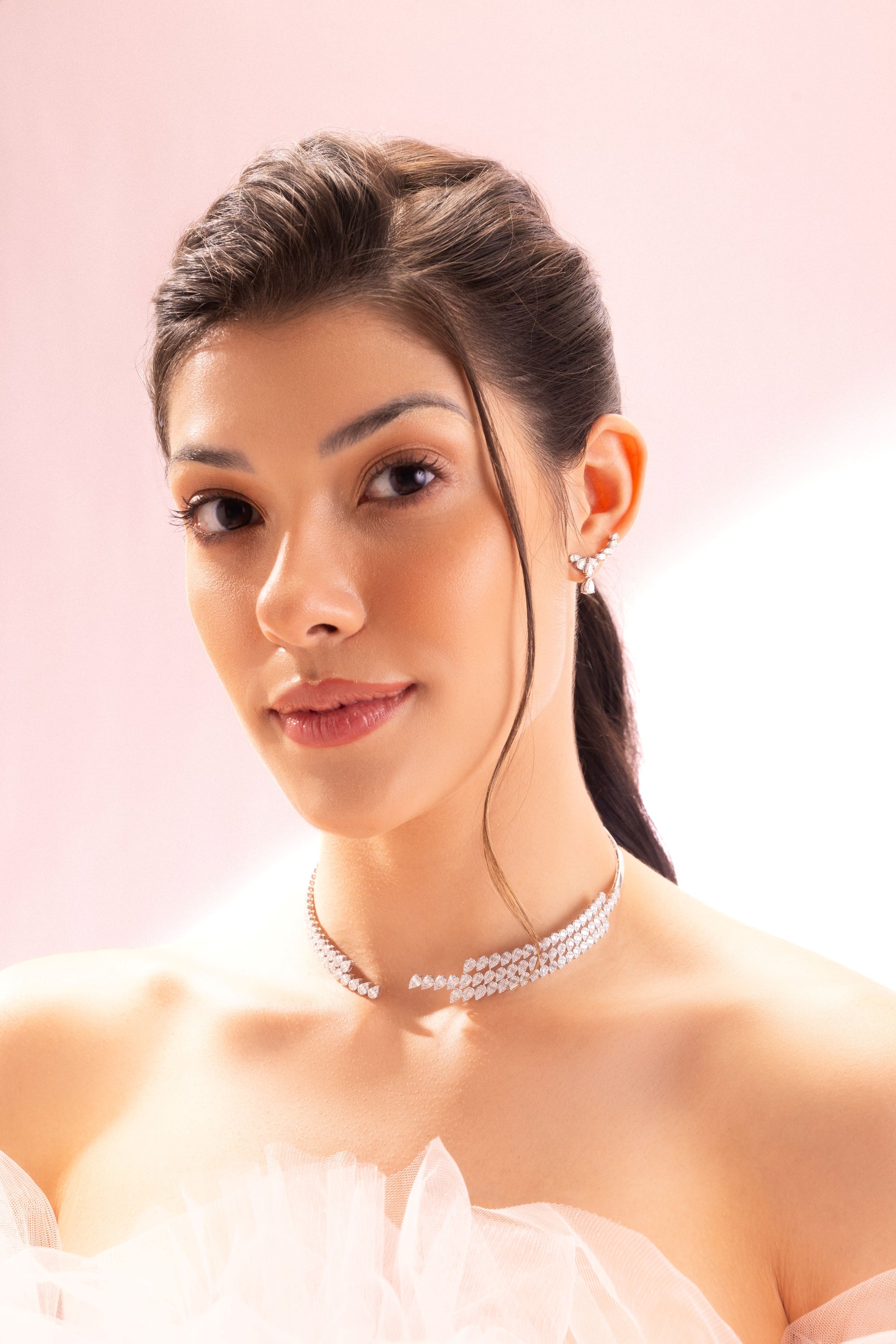 Baguette Cut Natural Diamond Minimalist Gold Choker Necklace