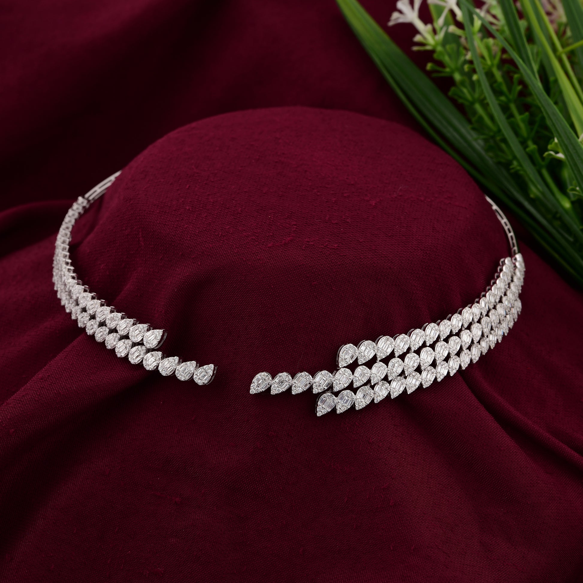 Baguette Cut Natural Diamond Minimalist Gold Choker Necklace