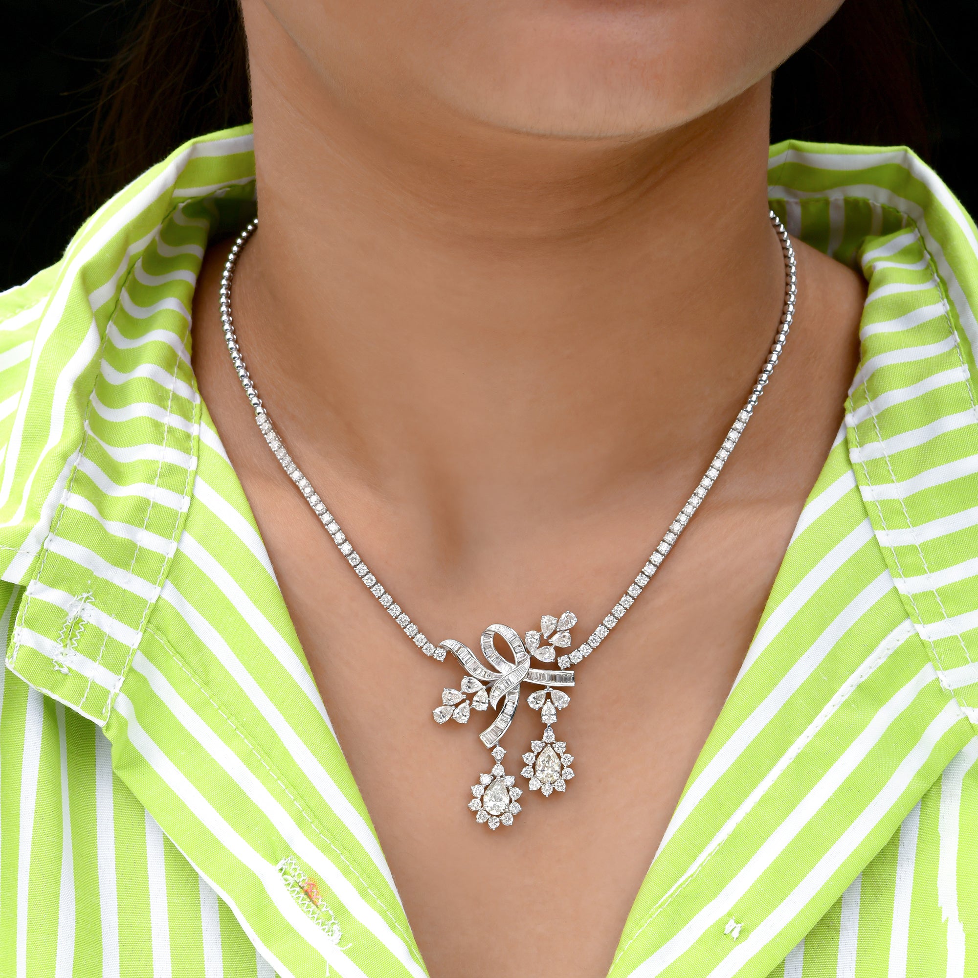 Diamond Pendant Necklace 7ct Baguette SI HI 14K Gold