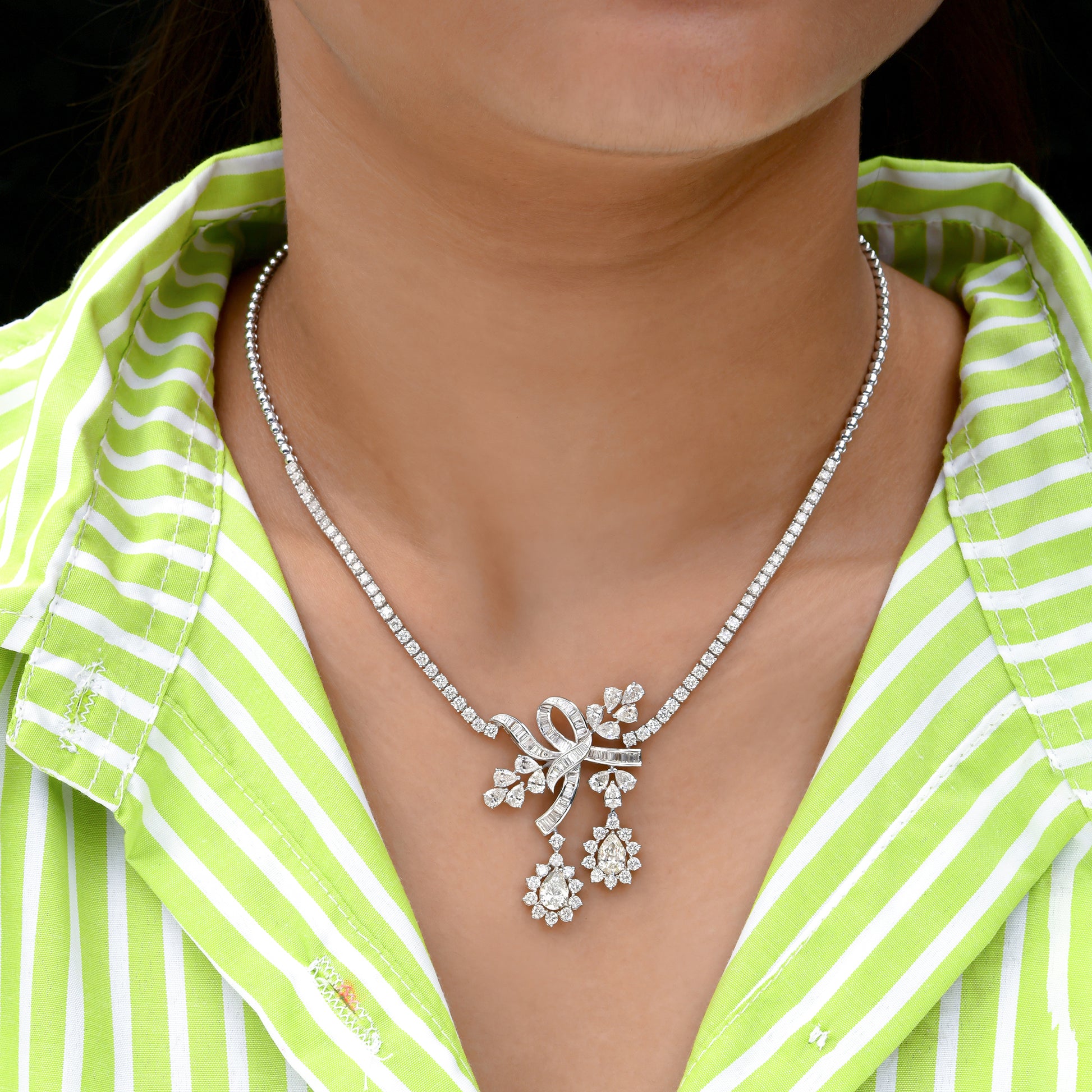 7.34ct Real Baguette Diamond Pendant Necklace