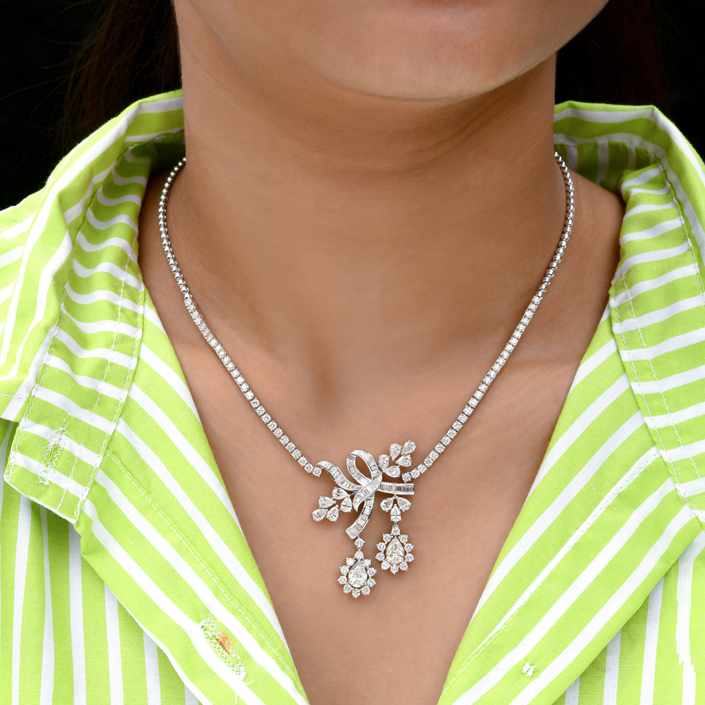 7.34 Ct. Real SI Clarity HI Color Baguette Diamond Pendant Necklace