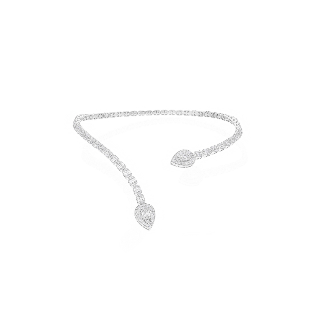 Brilliant Cut 7.02 Carat SI/HI Baguette Diamond Gold Choker Necklace