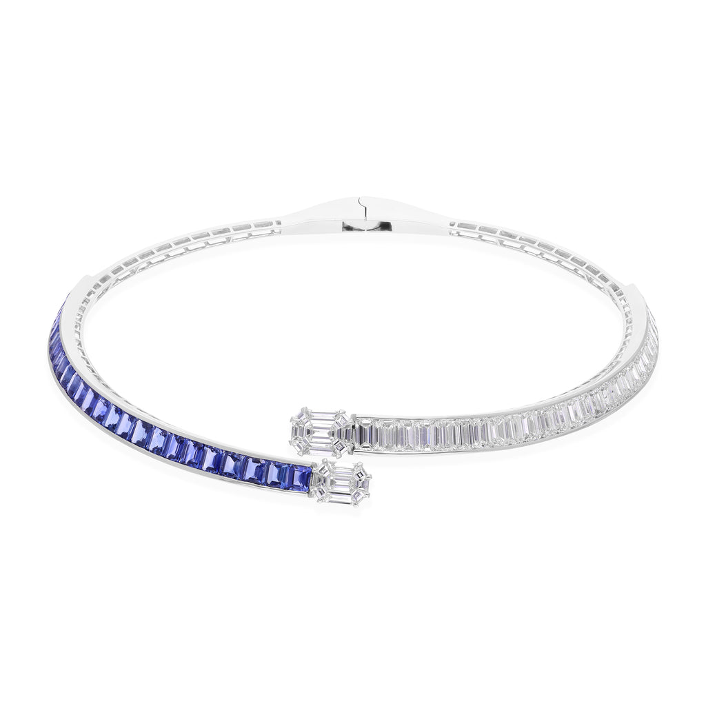 Exclusive Natural Blue Sapphire Gemstone and Diamond Fine Gold Choker Necklace
